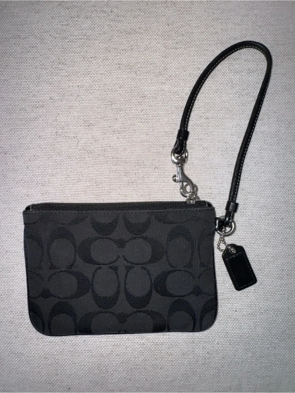 Coach Black Signature Canvas Zip Wristlet And Leather Stripe Women Clutch Wallet